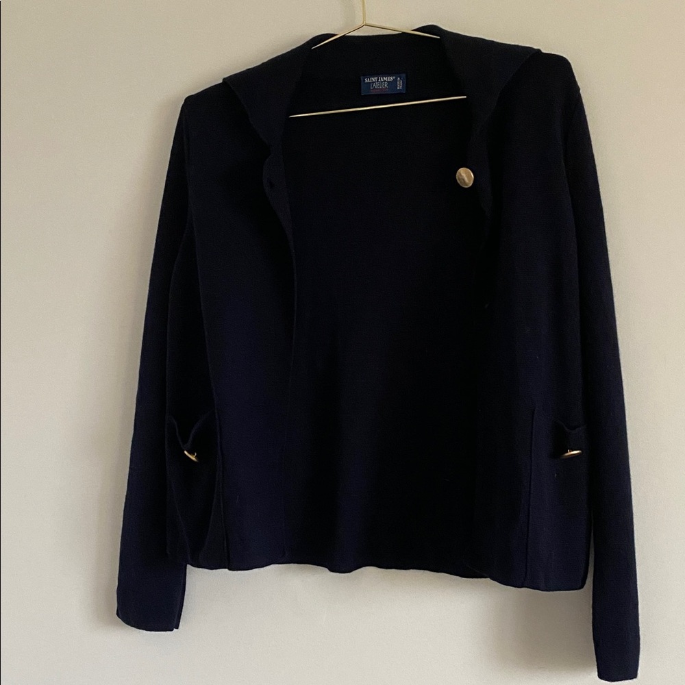 SOLD Saint James Atelier Wool Cardigan – Navy with Gold Button - Picture 6 of 14